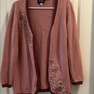 Bob Mackie wearable art Embroidered open Cardigan knit sweater size S pink mauve